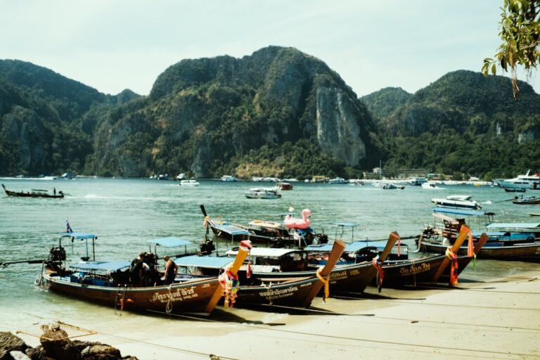 Traditional long-tail boats at the Phi Phi Islands in Thailand