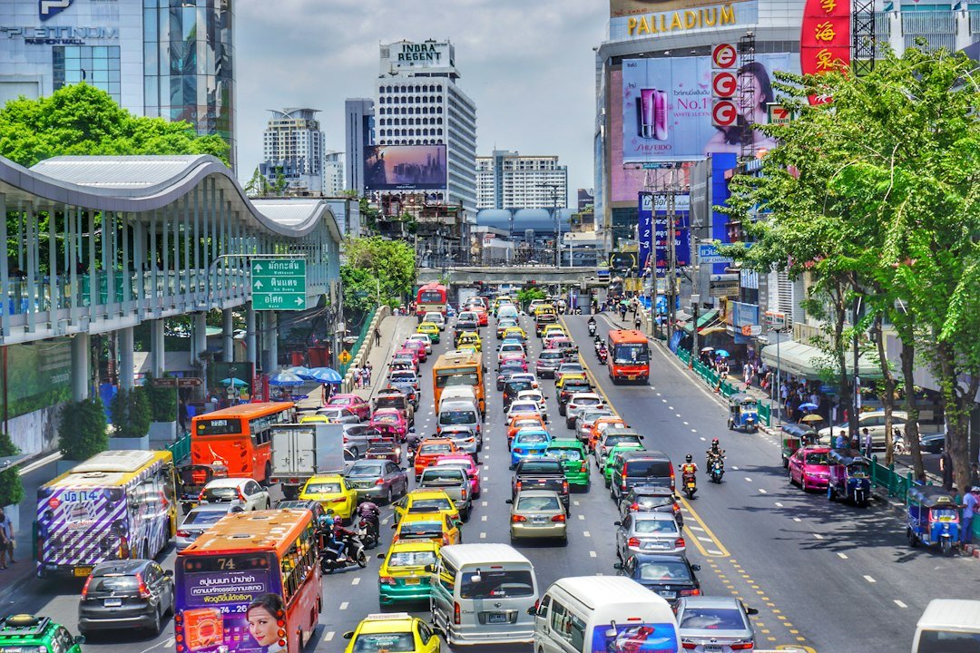 Traffic and city streets in Bangkok, Thailand
