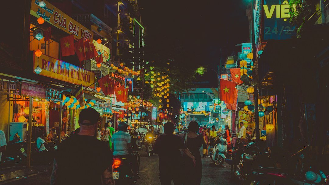 Busy nightlife street in Ho Chi Minh City, Vietnam