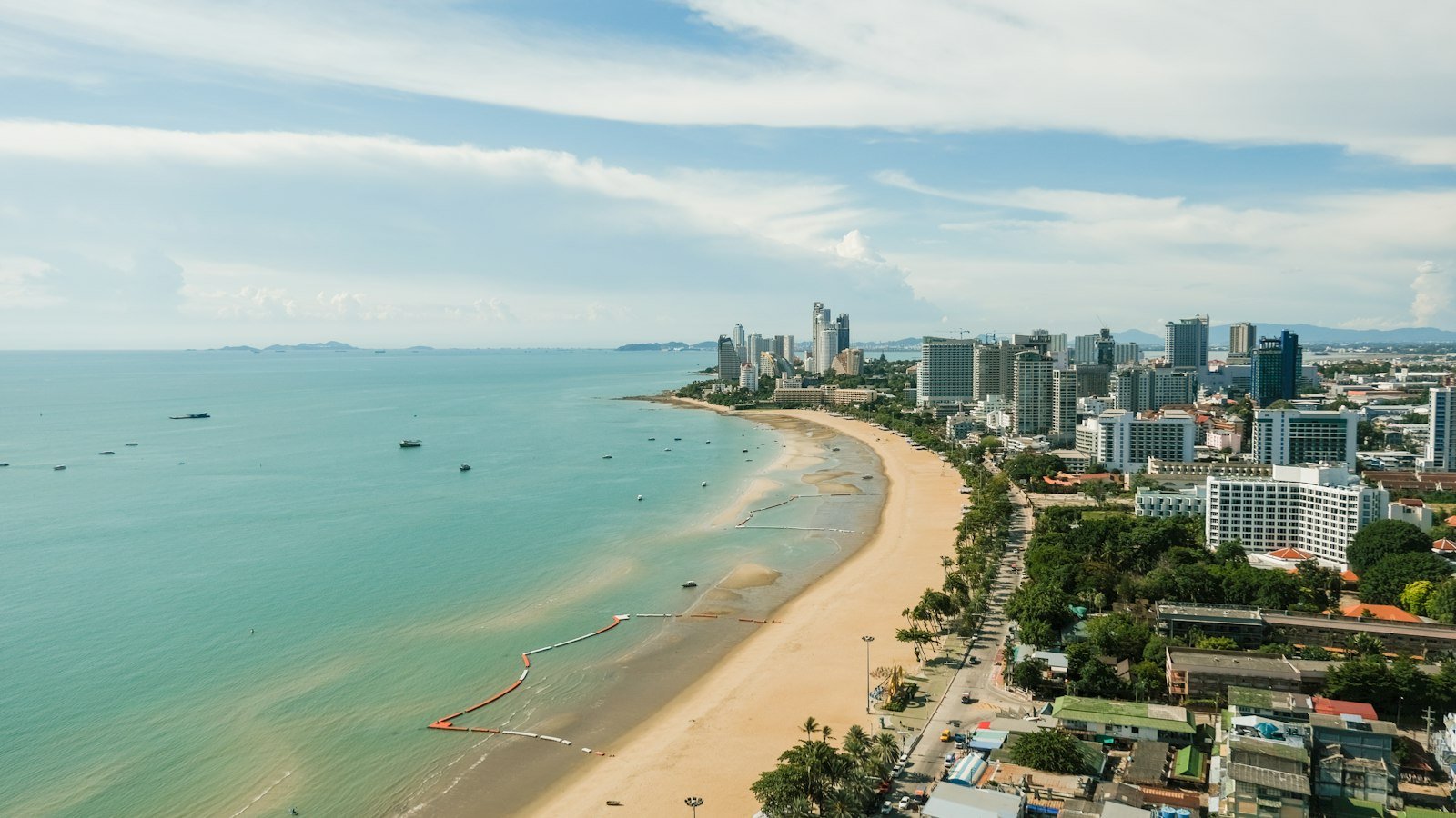 Pattaya Bay and city skyline in Thailand